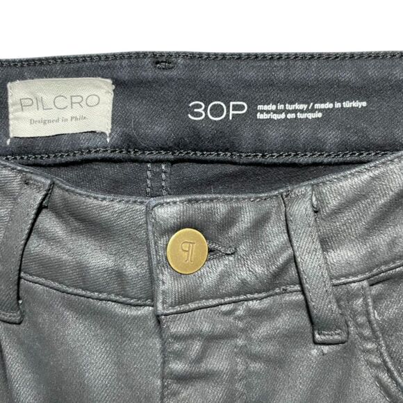 Pilcro Yaya Coated Crop Flare Jeans Black Size 30P Anthropologie EUC - Picture 3 of 16